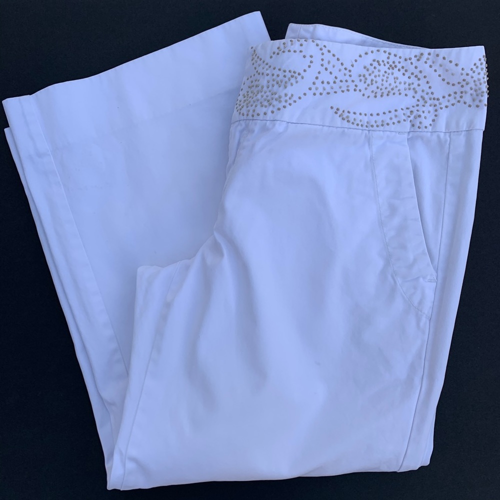 Tommy Hilfiger White Cropped Pants with Gold Stud Waistband